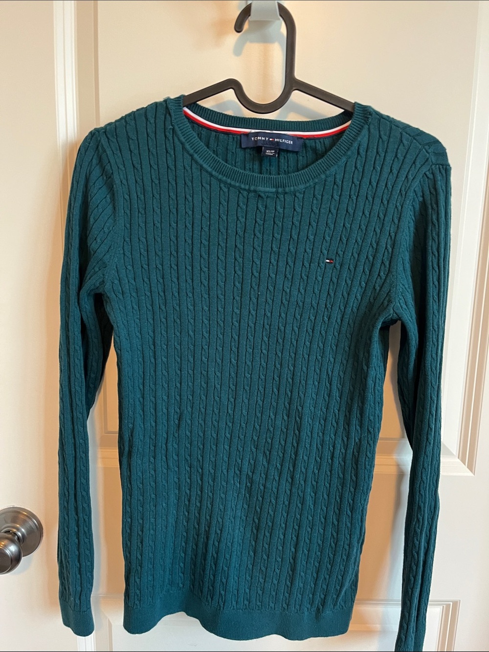 Tommy Hilfiger Kid’s Teal Cable-Knit Crew Sweater